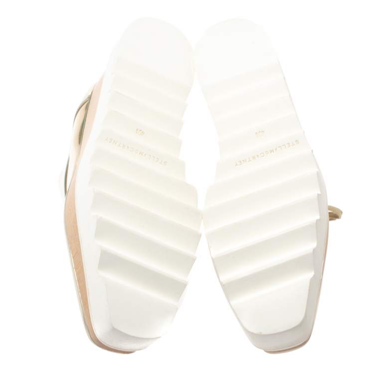 Pre Owned Stella McCartney Metallic Gold Faux Leather Elyse Platform Derby Sneakers Size 40.5