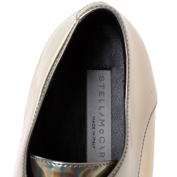 Pre Owned Stella McCartney Metallic Gold Faux Leather Elyse Platform Derby Sneakers Size 40.5