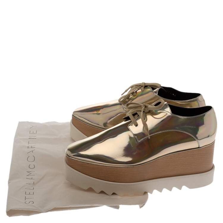 Pre Owned Stella McCartney Metallic Gold Faux Leather Elyse Platform Derby Sneakers Size 40.5