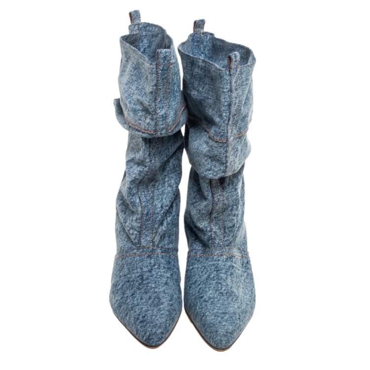 Pre Owned Stella McCartney Blue Crease Denim Mid Length Boots Size 39