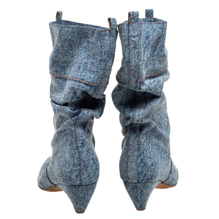 Pre Owned Stella McCartney Blue Crease Denim Mid Length Boots Size 39