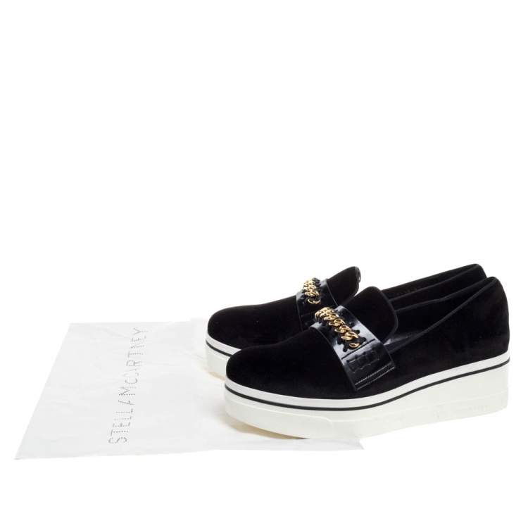مملوكة مسبقًا Stella McCartney Black Faux Suede Chain Embellished Platform Slip On Sneakers Size 41