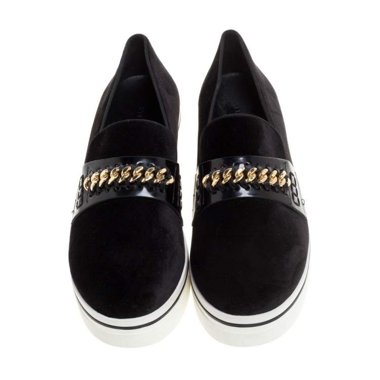 مملوكة مسبقًا Stella McCartney Black Faux Suede Chain Embellished Platform Slip On Sneakers Size 41