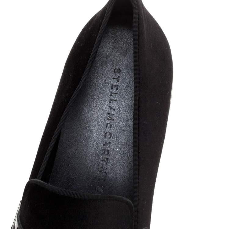 مملوكة مسبقًا Stella McCartney Black Faux Suede Chain Embellished Platform Slip On Sneakers Size 41