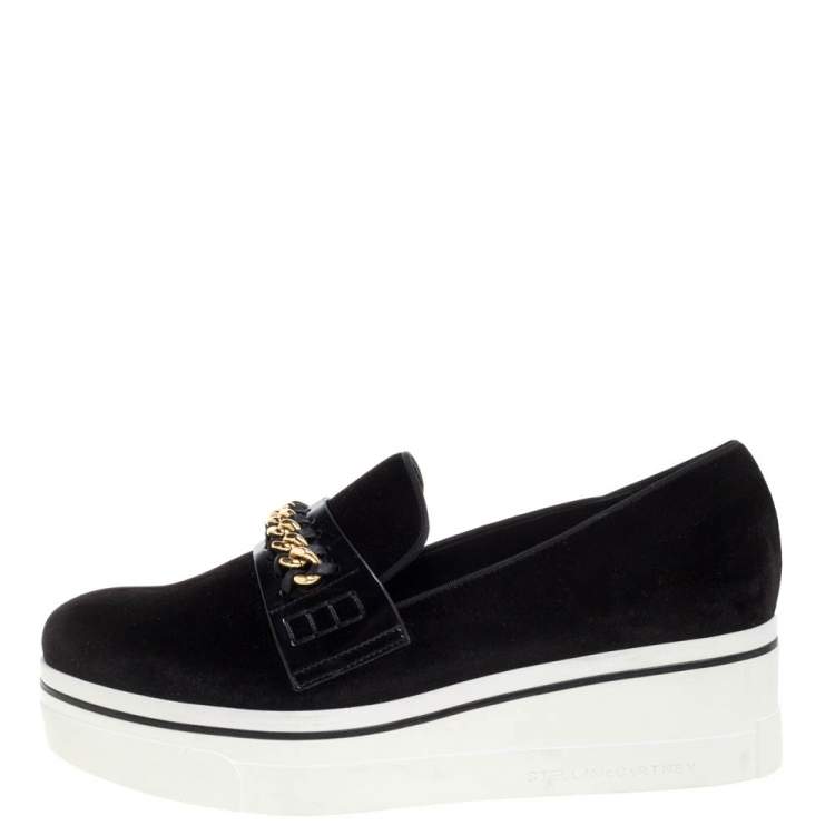 مملوكة مسبقًا Stella McCartney Black Faux Suede Chain Embellished Platform Slip On Sneakers Size 41