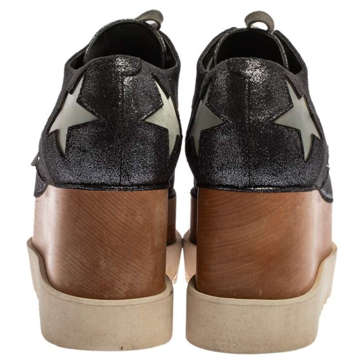 Pre Owned Stella McCartney Metallic Black Faux Leather Star Platform Derby Size 40