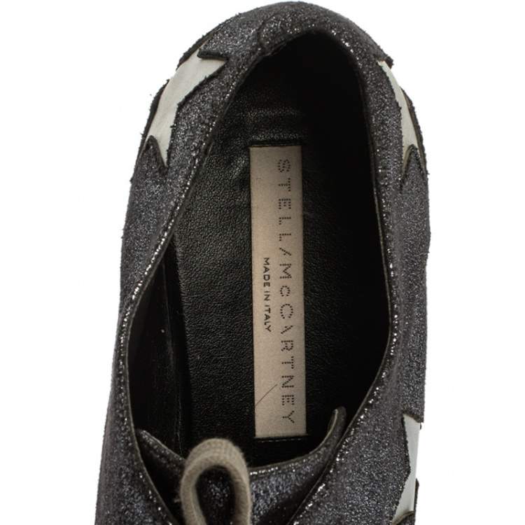 Pre Owned Stella McCartney Metallic Black Faux Leather Star Platform Derby Size 40