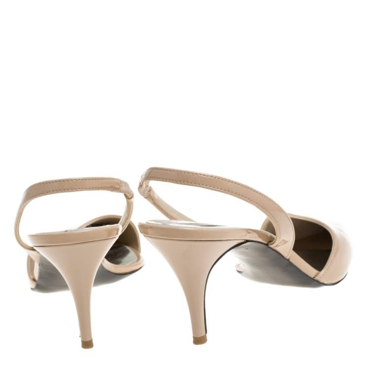 Pre Owned Stella McCartney Beige Faux Patent Leather Slingback Pumps Size 37.5