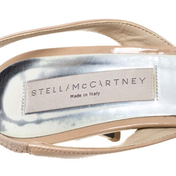 Pre Owned Stella McCartney Beige Faux Patent Leather Slingback Pumps Size 37.5