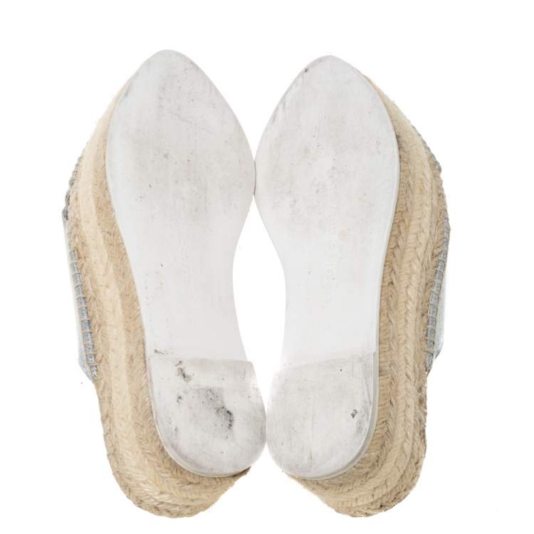 Pre Owned Stella McCartney Metallic Glitter Faux Leather Cross Strap Espadrille Flats Size 37