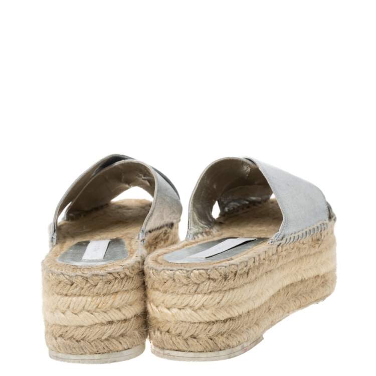 Pre Owned Stella McCartney Metallic Glitter Faux Leather Cross Strap Espadrille Flats Size 37