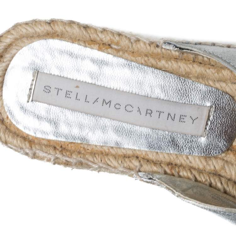 Pre Owned Stella McCartney Metallic Glitter Faux Leather Cross Strap Espadrille Flats Size 37