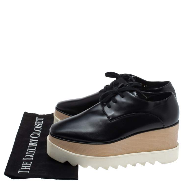 Pre Owned Stella McCartney Black Faux Patent Leather Elyse Platform Derby Size 37