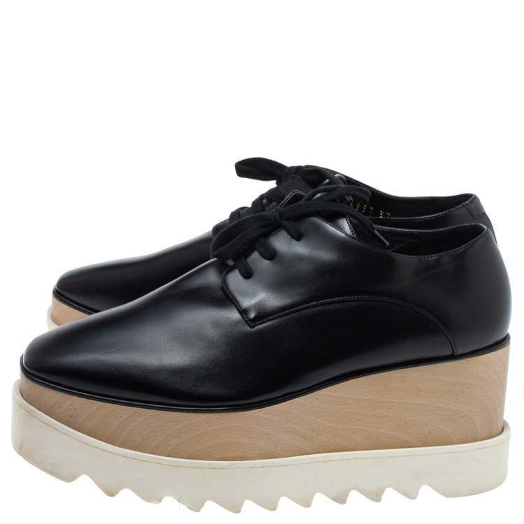 Pre Owned Stella McCartney Black Faux Patent Leather Elyse Platform Derby Size 37