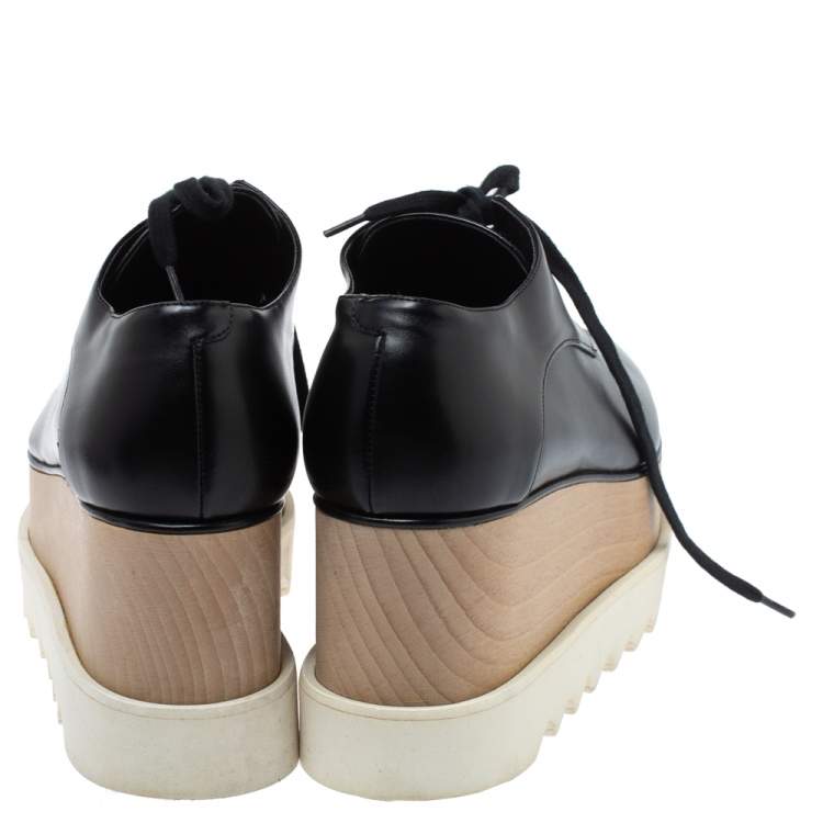Pre Owned Stella McCartney Black Faux Patent Leather Elyse Platform Derby Size 37