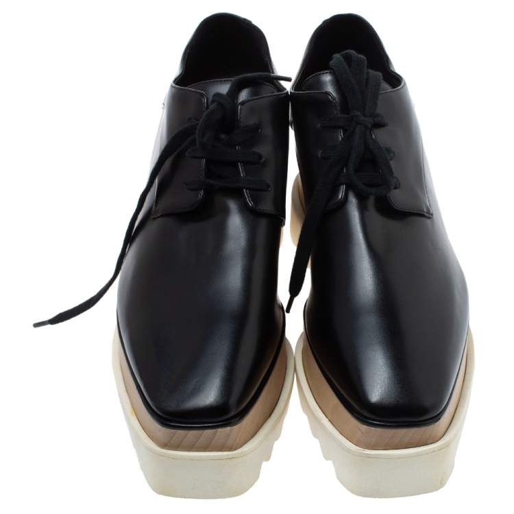 Pre Owned Stella McCartney Black Faux Patent Leather Elyse Platform Derby Size 37