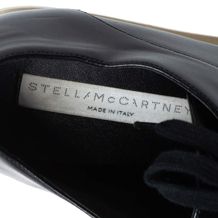 Pre Owned Stella McCartney Black Faux Patent Leather Elyse Platform Derby Size 37