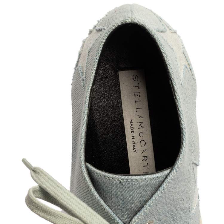 Pre Owned Stella McCartney Light Blue Denim Fabric Elyse Stars Platform Lace Up Sneakers Size 35