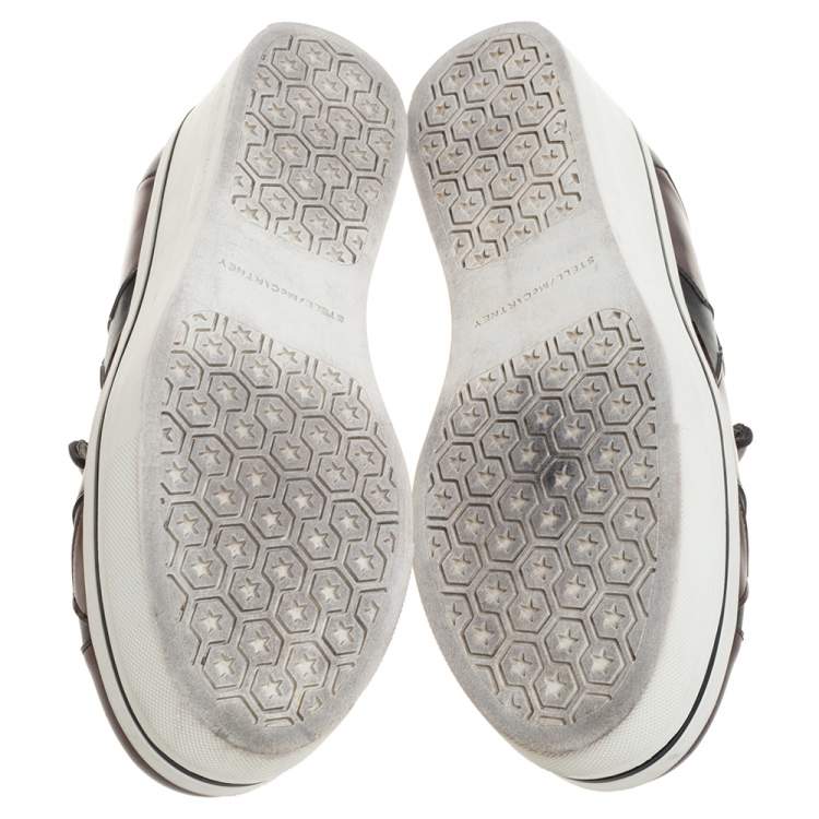 Pre Owned Stella McCartney Black/Brown Faux Leather Binx Star Platform Slip On Sneakers Size 38