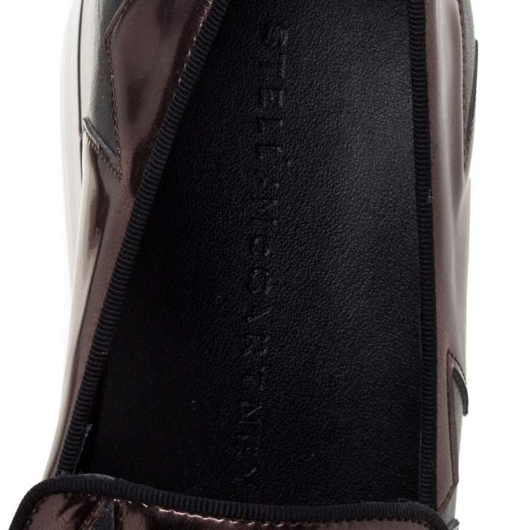 Pre Owned Stella McCartney Black/Brown Faux Leather Binx Star Platform Slip On Sneakers Size 38