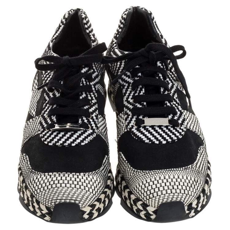 مملوكة مسبقًا Stella McCartney Monochrome Faux Suede and Woven Straw/Tweed Macy Star Trainers Sneakers Size 38