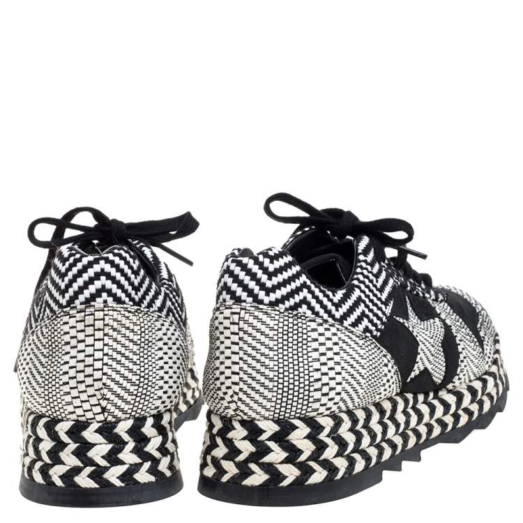 مملوكة مسبقًا Stella McCartney Monochrome Faux Suede and Woven Straw/Tweed Macy Star Trainers Sneakers Size 38
