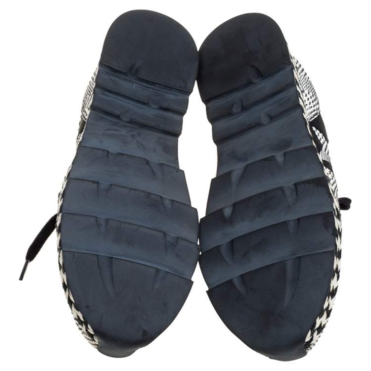 مملوكة مسبقًا Stella McCartney Monochrome Faux Suede and Woven Straw/Tweed Macy Star Trainers Sneakers Size 38