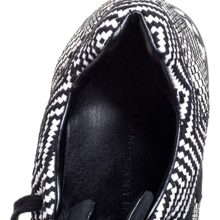 مملوكة مسبقًا Stella McCartney Monochrome Faux Suede and Woven Straw/Tweed Macy Star Trainers Sneakers Size 38