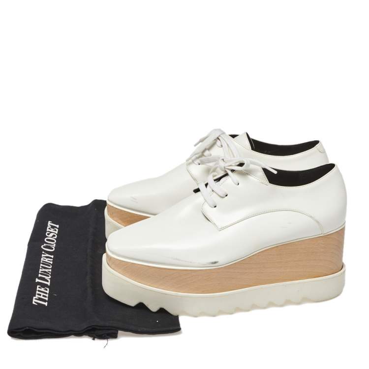 Pre Owned Stella McCartney White Faux Leather Elyse Platform Derby Size 37