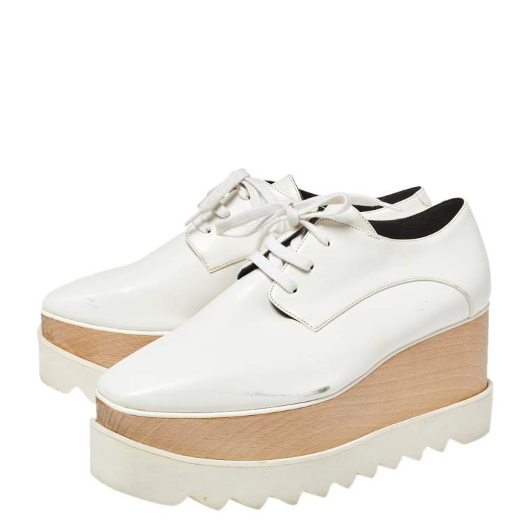 Pre Owned Stella McCartney White Faux Leather Elyse Platform Derby Size 37