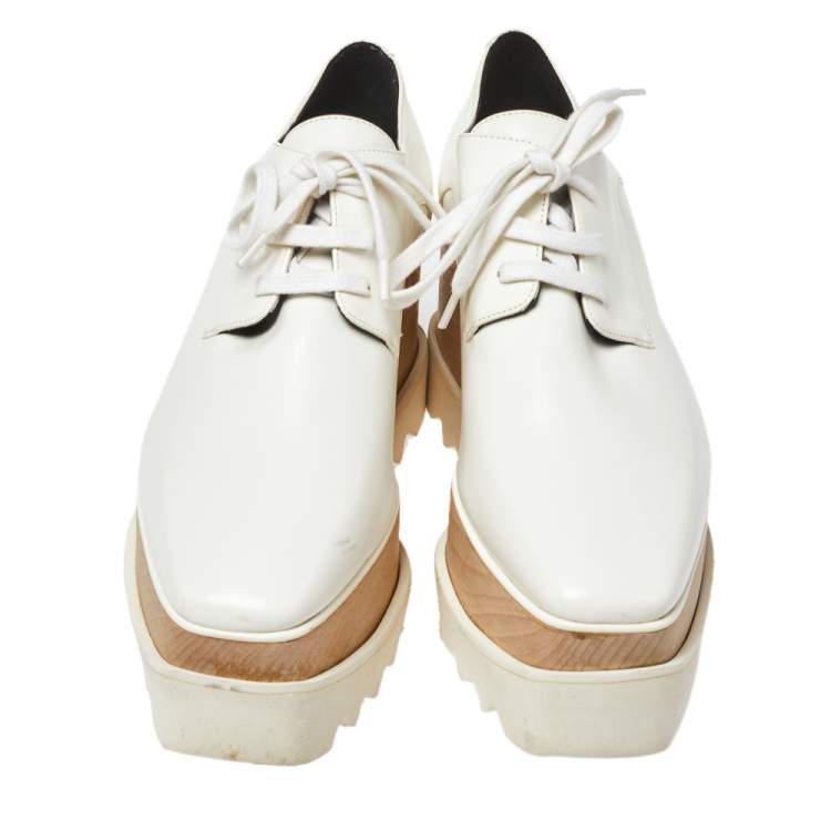 Pre Owned Stella McCartney White Faux Leather Elyse Platform Derby Size 37