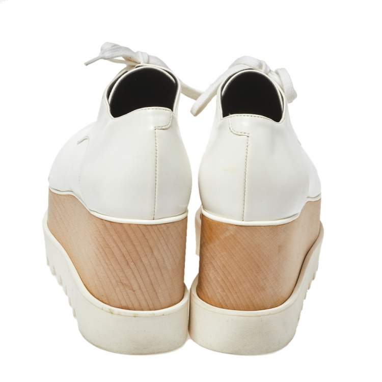 Pre Owned Stella McCartney White Faux Leather Elyse Platform Derby Size 37