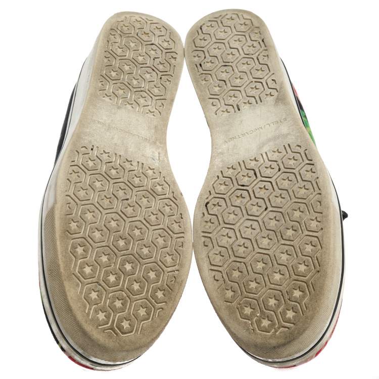 Pre Owned Stella McCartney Black Floral Printed Canvas Slip On Sneakers Size 37
