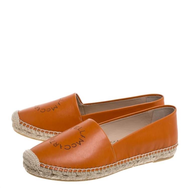 Pre Owned Stella McCartney Orange Faux Leather Logo Espadrilles Size 39