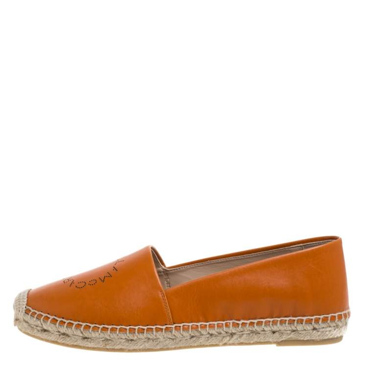 Pre Owned Stella McCartney Orange Faux Leather Logo Espadrilles Size 39