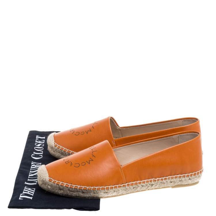 Pre Owned Stella McCartney Orange Faux Leather Logo Espadrilles Size 39