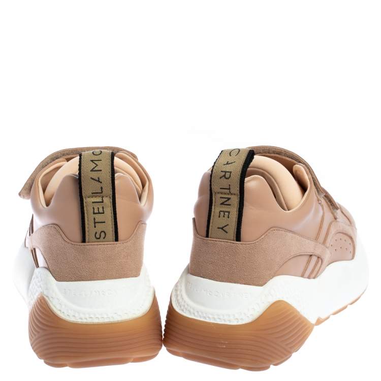 Pre Owned Stella McCartney Nude Faux Leather and Faux Suede Eclypse Velcro Sneakers Size 39