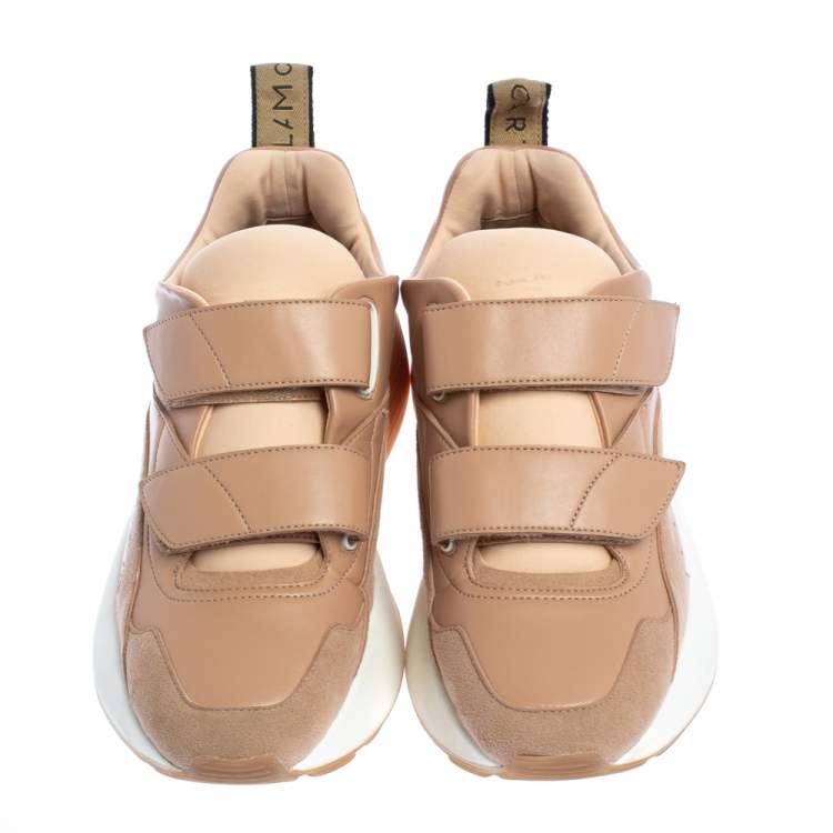 Pre Owned Stella McCartney Nude Faux Leather and Faux Suede Eclypse Velcro Sneakers Size 39
