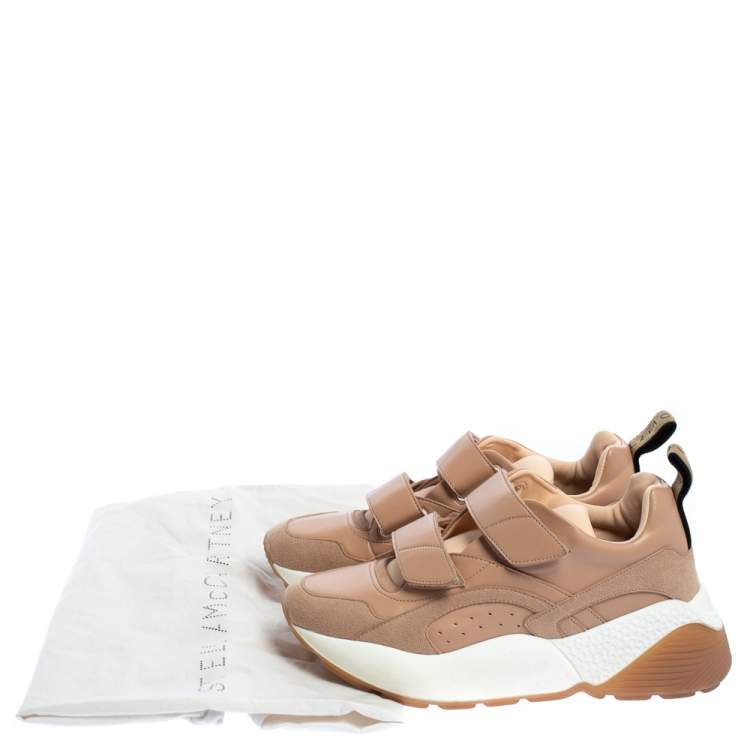 Pre Owned Stella McCartney Nude Faux Leather and Faux Suede Eclypse Velcro Sneakers Size 39