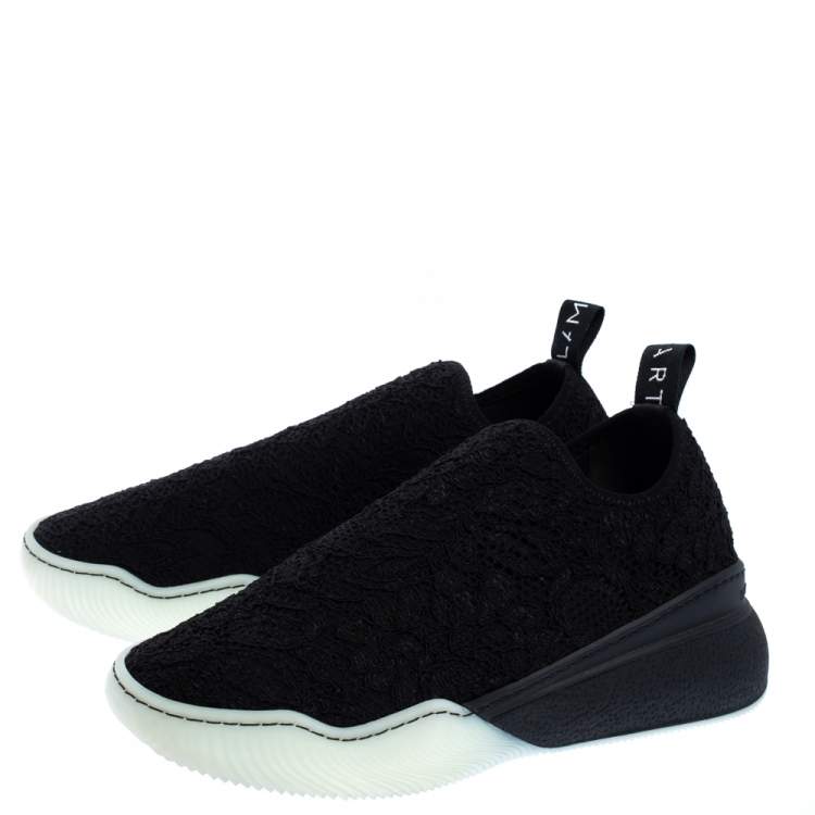 Pre Owned Stella McCartney Black Lace Loop Slip On Sneakers Size 39