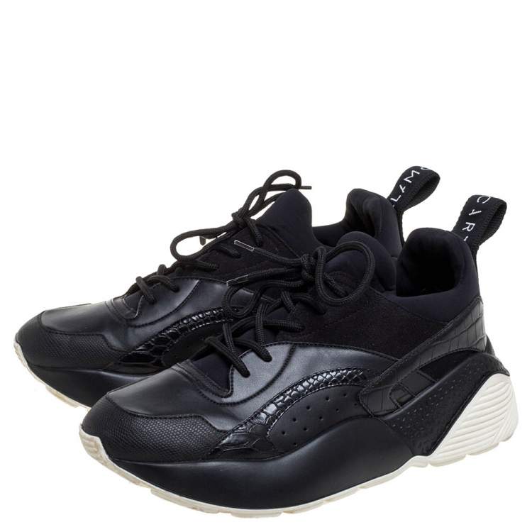 Pre Owned Stella McCartney Black Faux Suede And Embossed Leather Eclypse Low Top Sneakers Size 39