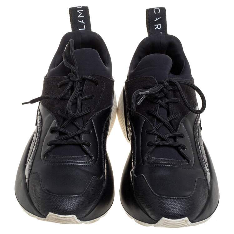 Pre Owned Stella McCartney Black Faux Suede And Embossed Leather Eclypse Low Top Sneakers Size 39