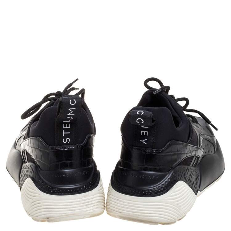Pre Owned Stella McCartney Black Faux Suede And Embossed Leather Eclypse Low Top Sneakers Size 39