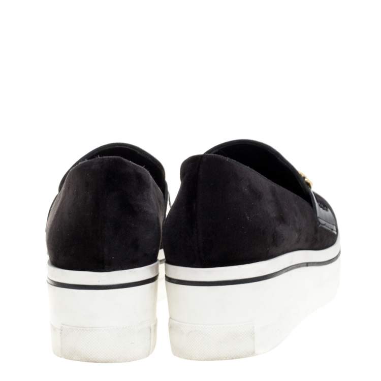 Pre Owned Stella McCartney Black Faux Suede Chain Embellished Platform Slip On Sneakers Size 39