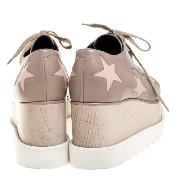 Pre Owned Stella McCartney Beige Faux Leather Elyse Star Platform Lace Up Derby Size 35.5