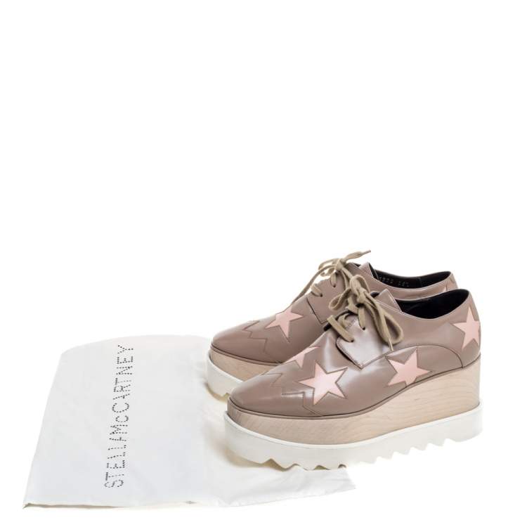 Pre Owned Stella McCartney Beige Faux Leather Elyse Star Platform Lace Up Derby Size 35.5