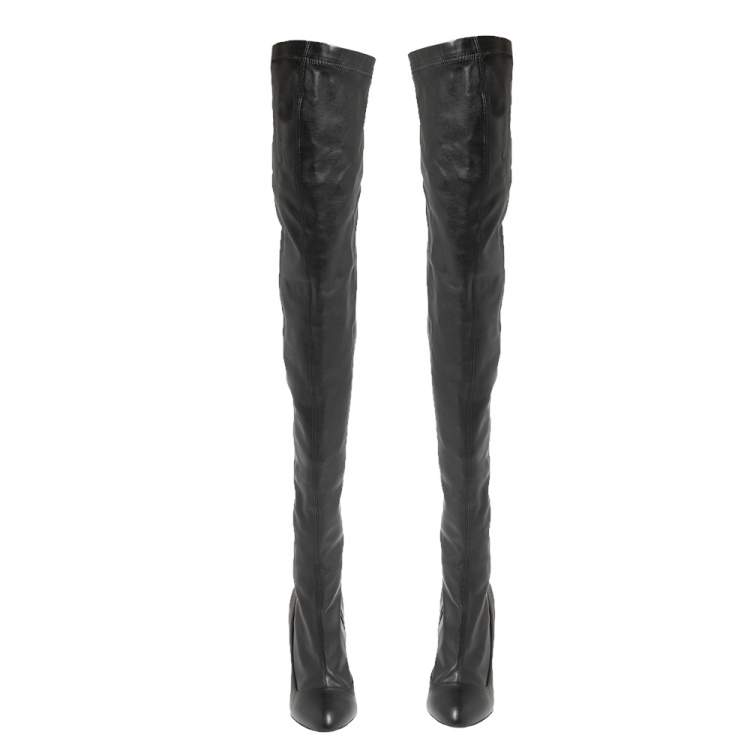 Pre Owned Stella McCartney Black Faux Leather Thigh High Boots Size 38
