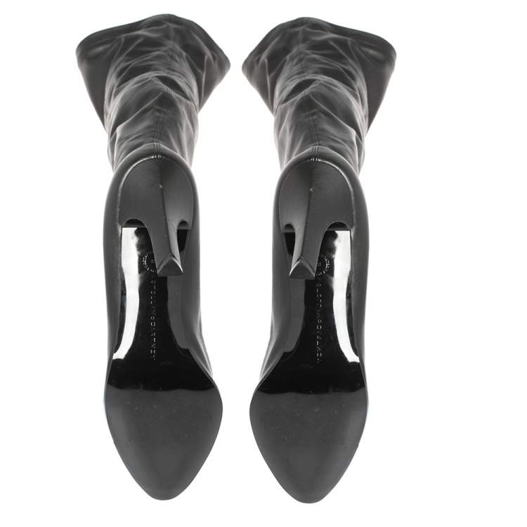 Pre Owned Stella McCartney Black Faux Leather Thigh High Boots Size 38