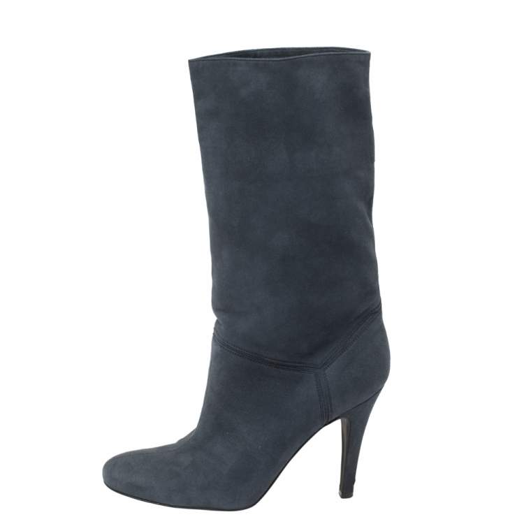 Pre Owned Stella McCartney Navy Blue Faux Suede Boots Size 38