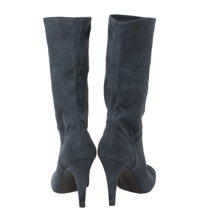 Pre Owned Stella McCartney Navy Blue Faux Suede Boots Size 38